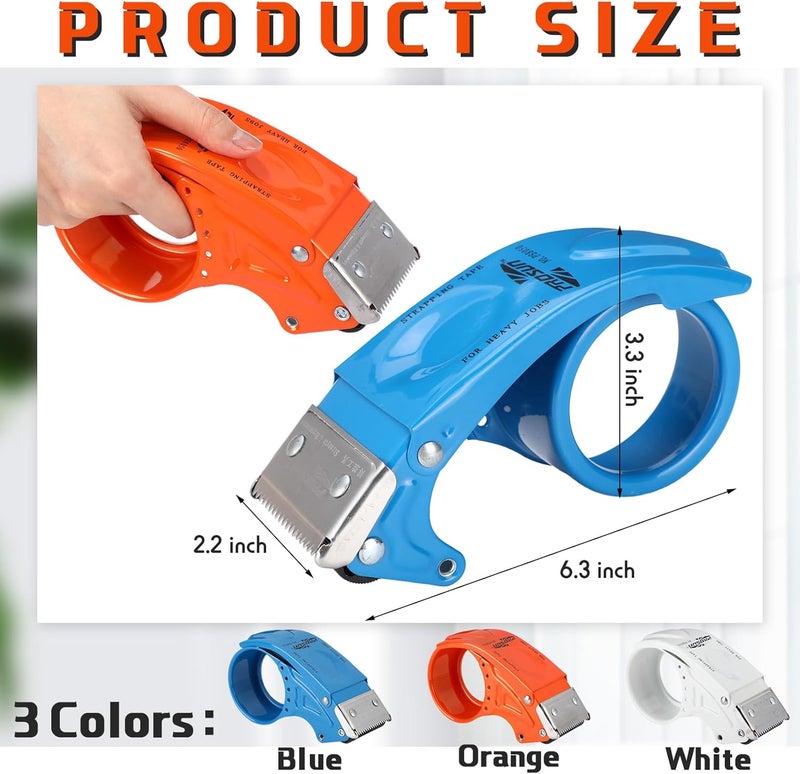 Watersay 12 Pcs 2 Inch Packing Tape Dispenser Gun Heavy Duty Metal Tape Gun for Packing Boxes Wide Tape Gun for Handheld Sealing Cutter Warehouse Tools, White, Orange, Blue - Image 2